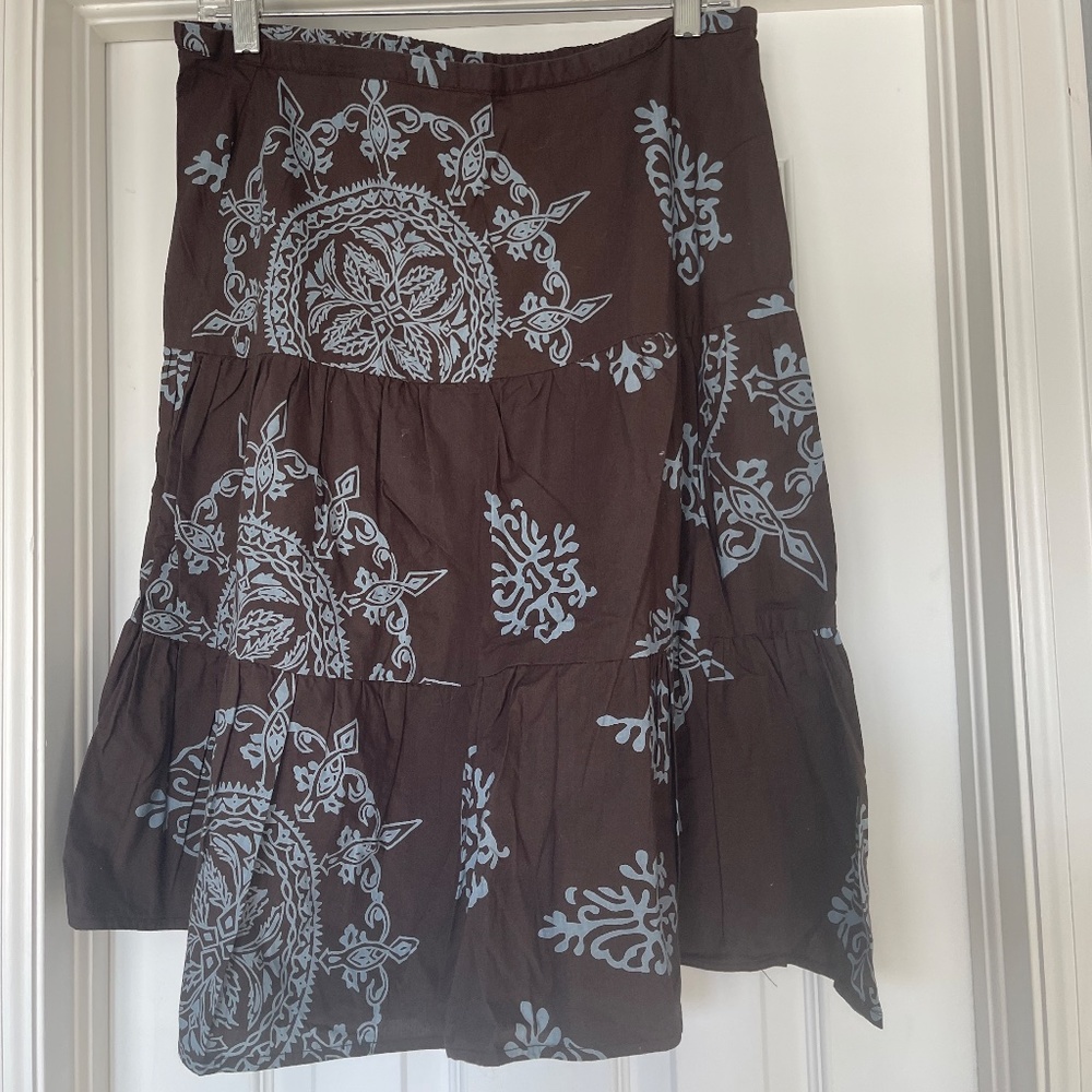 Willi Smith Brown and Aqua Skirt